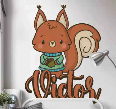 Ilustracija vjeverica i žira zidna umjetnost - TenStickers