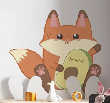 Kawaii lisica s ilustracijom avokada zidna umjetnost - TenStickers