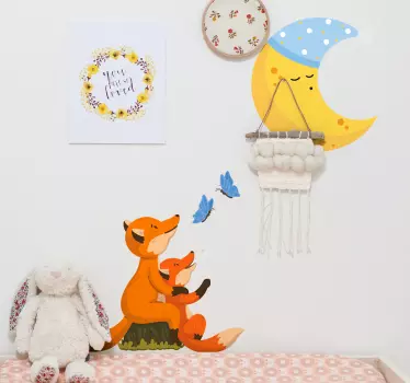 Lisica gleda zidnu naljepnicu s mjesečevog crtića - TenStickers