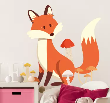 Lisica s gljivama ilustracija zidna umjetnost - TenStickers