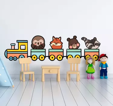 Ljupka ilustracija vlak za životinje zidna umjetnost - TenStickers