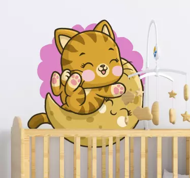Maca na zidnoj naljepnici s mjesečevim crtićima - TenStickers