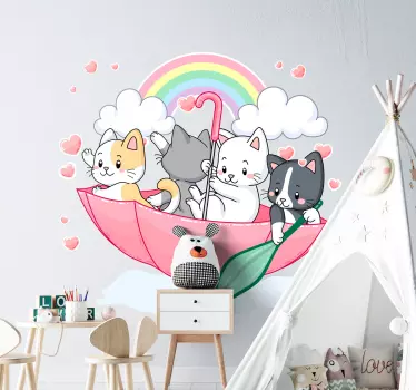 Mačiće i zidnu umjetnost ilustracija kišobrana - TenStickers