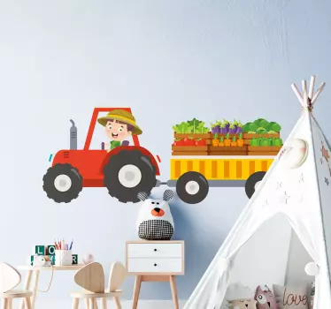 Mali poljoprivrednik koji vozi traktorsku naljepnicu igračaka - TenStickers