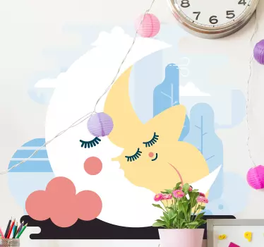 Mjesec i zvijezda ilustracija zidne umjetnosti - TenStickers