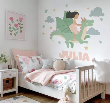 Naljepnice Bajke djevojka jaše zmaja - TenStickers