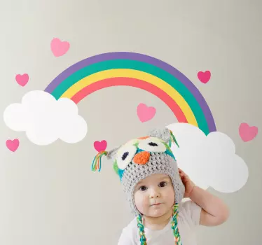 Naljepnica duginih boja sa srcima oko nje - TenStickers