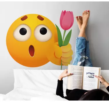 Naljepnica iznenađenog emotikona s cvijetom - TenStickers