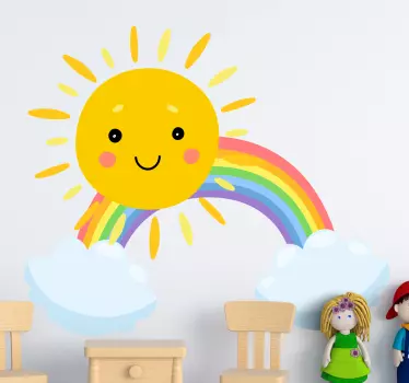 Naljepnica na zidu iz crtanog neba i sunca - TenStickers