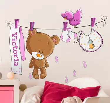 Naljepnica na zidu ružičaste djece mokri medvjed - TenStickers