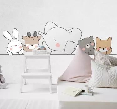 Naljepnica na zidu sretnih životinja u nordijskom stilu za vrtić - TenStickers