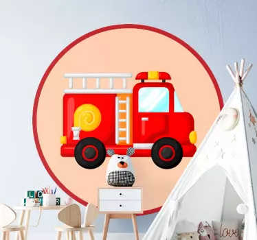 Naljepnica na zidu vatrogasac crveni vatrogasni auto dječja spava - TenStickers