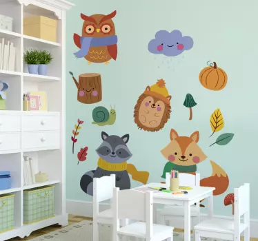 Naljepnica s jesenskim cvijećem i životinjama - TenStickers