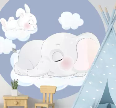 Naljepnica usnulog zeca i slona na oblacima - TenStickers