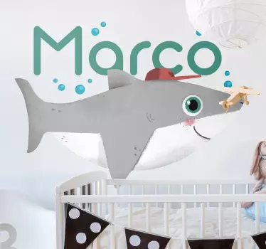Naljepnica za bebe morskog psa s imenom dječja spavaća soba - TenStickers