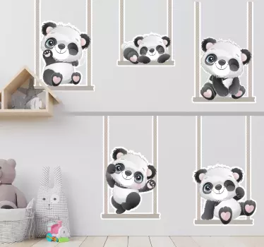 Naljepnica za dječje pande na ljuljačkama - TenStickers