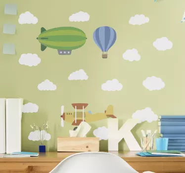 Naljepnica za djecu avion i balon na vrući zrak - TenStickers