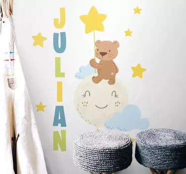 Naljepnica za djecu balon s medvjedom po narudžbi - TenStickers