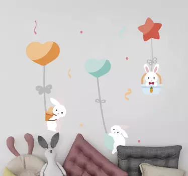 Naljepnica za djecu baloni sa zečićima - TenStickers