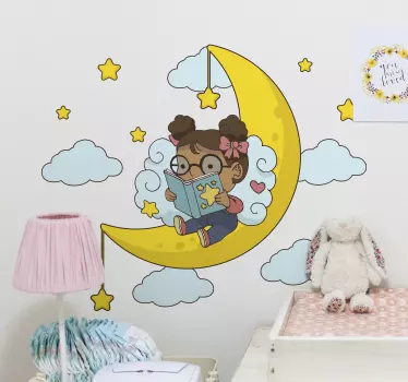 Naljepnica za djecu Čitanje uz mjesec - TenStickers