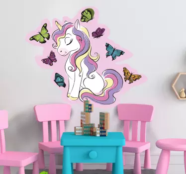 Naljepnica za djecu jednorog s leptirima - TenStickers