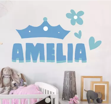 Naljepnica za djecu kruna sa srcem i imenom - TenStickers