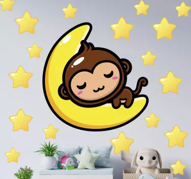 Naljepnica za djecu mjesec uspavane majmune - TenStickers