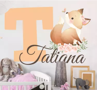 Naljepnica za djecu lisica s inicijalom i imenom - TenStickers