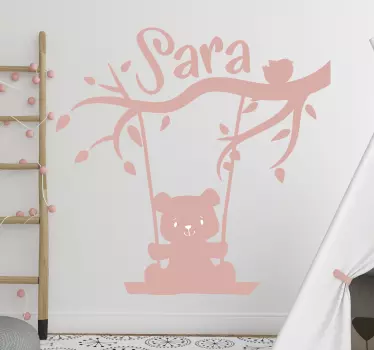 Naljepnica za djecu personalizirana ljuljačka za medvjeda - TenStickers