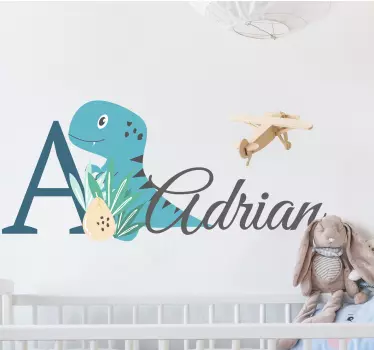 Naljepnica za bebu plavi dinosaur s imenom - TenStickers