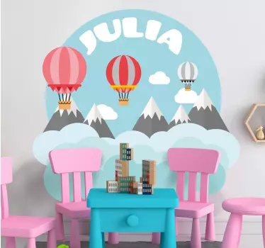 Naljepnica za djecu planine i balon s imenom - TenStickers