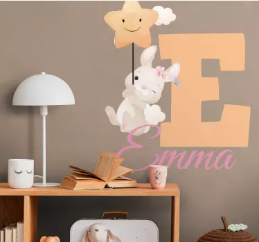Naljepnica za djecu zeko s inicijalom i imenom - TenStickers
