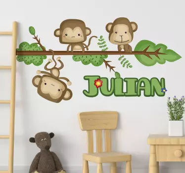 Naljepnica za djecu razigrana obitelj majmuna - TenStickers