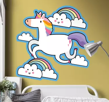 Naljepnica za djecu jednorog trči s oblacima - TenStickers