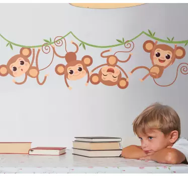 Naljepnica za djecu razigrani majmuni u aranžmanu - TenStickers