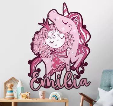 Naljepnica za djecu ružičasti jednorog zagrljaj - TenStickers