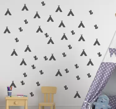 Naljepnica za djecu s uzorkom šatora i kaktusa - TenStickers