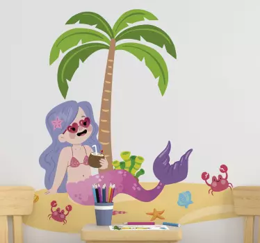 Naljepnica za djecu scena plaže s sirenama - TenStickers