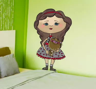 Naljepnica za djecu slatka djevojčica s mačkom - TenStickers