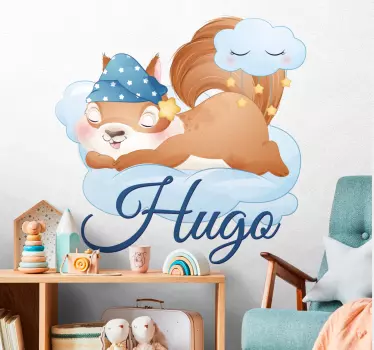 Naljepnica za djecu spavajući vjeverica s imenom - TenStickers