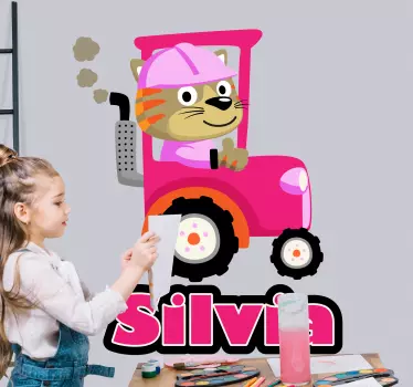 Naljepnica za djecu slatki mačak traktor - TenStickers