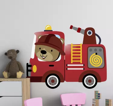 Naljepnica za djecu slatki vatrogasni kamion s medvjedićima - TenStickers