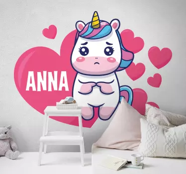 Naljepnica za djecu slatko srce jednoroga - TenStickers