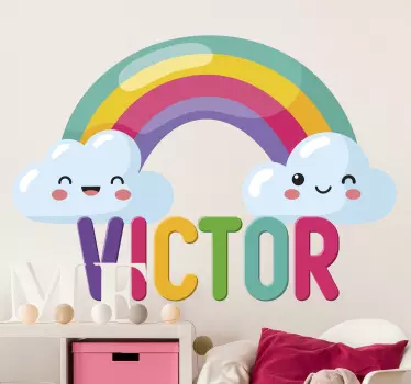 Naljepnica za djecu sretni oblačići s duškom duge - TenStickers