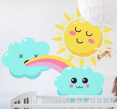 Naljepnica za djecu sretno sunce i oblaci - TenStickers