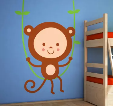 Naljepnica za djecu vesela majmunica na ljuljački - TenStickers