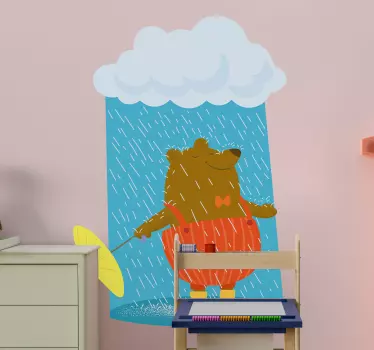 Naljepnica za djecu veseli medvjeđi kišobran - TenStickers