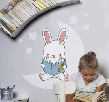 Naljepnica za djecu veseli zeko za čitanje - TenStickers
