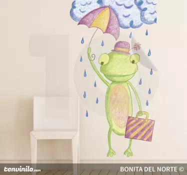 Naljepnica žaba s kišobranom djeca - TenStickers