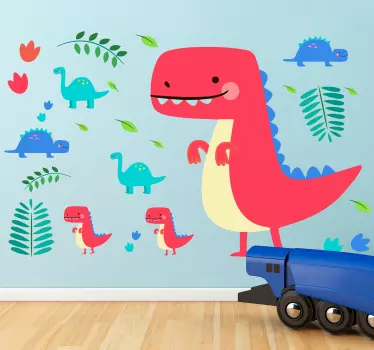 Naljepnica zid od crvenih dinosaura - TenStickers